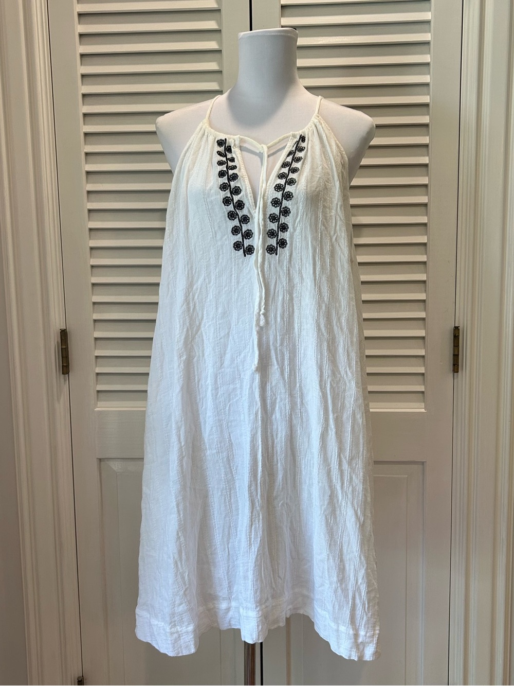 Women's White Cover-Up with Black Embroidery